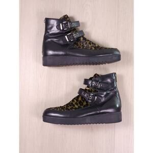 Aquatalia Calf Hair Leopard Booties Women’s 10 Leather Buckle Strap Zip Comfort